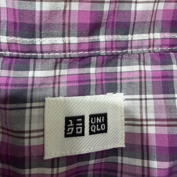 Uniqlo Mens Large Purple Plaid Button Down Shirt Cotton NWOT - Picture 5 of 14